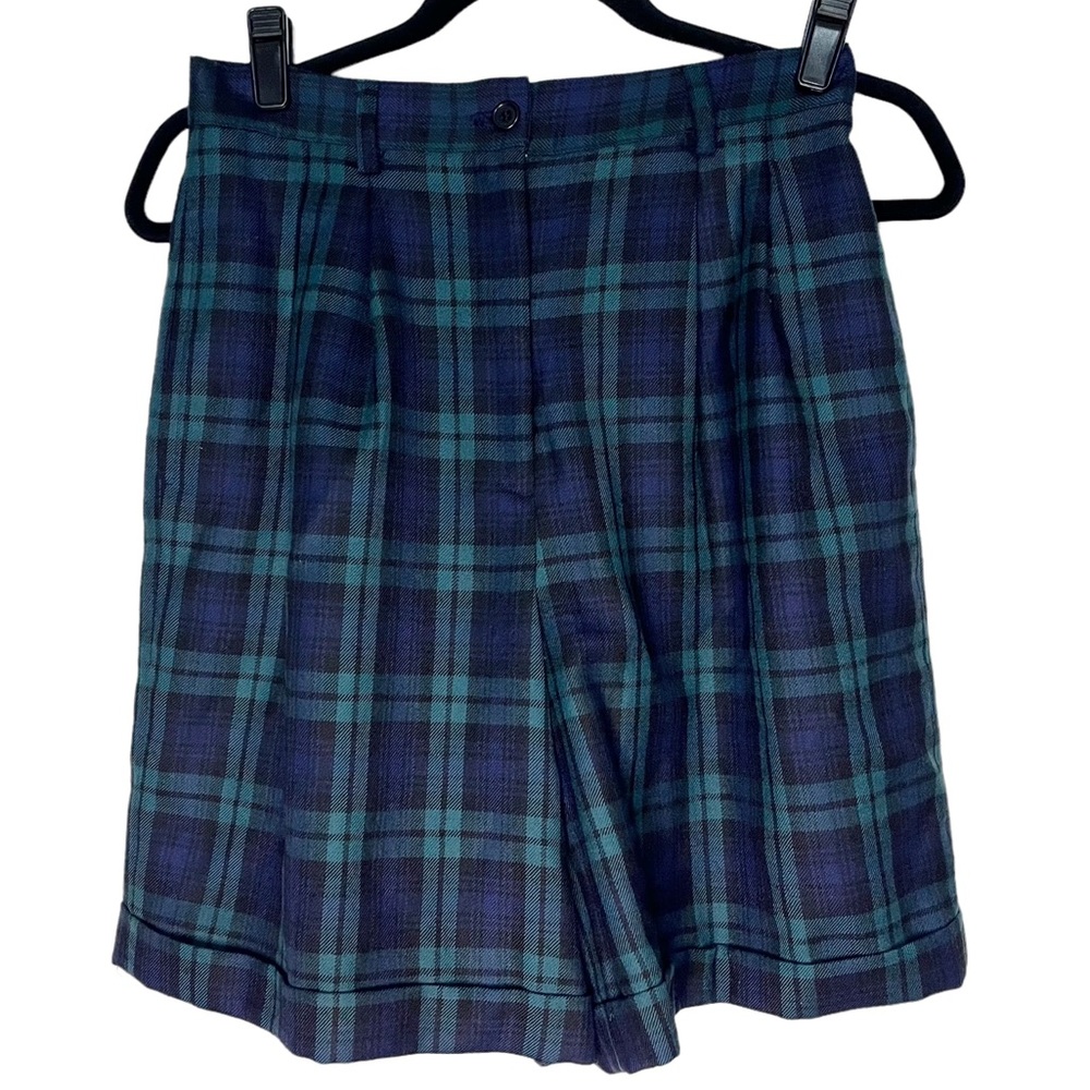 Vintage Casual Corner High Rise Blue & Green Plaid Wool Shorts